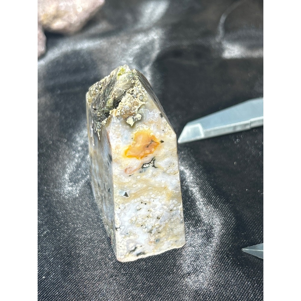 Ocean Jasper Tower Crystal Point Polished Stone with Druzy Pocket 2.09" #44 - Picture 2 of 5